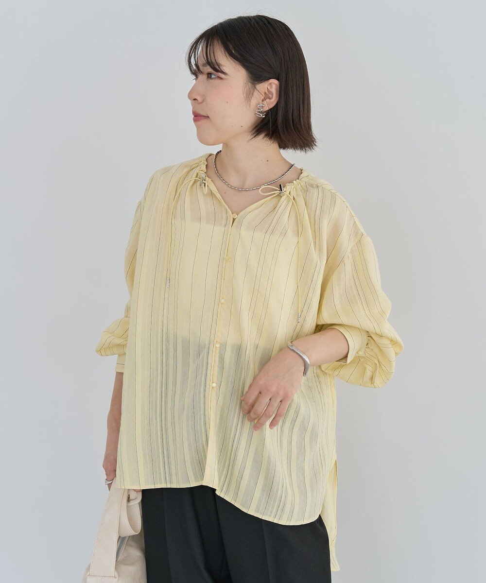 Green Parks ドロストネックシアーストライプチュニック 