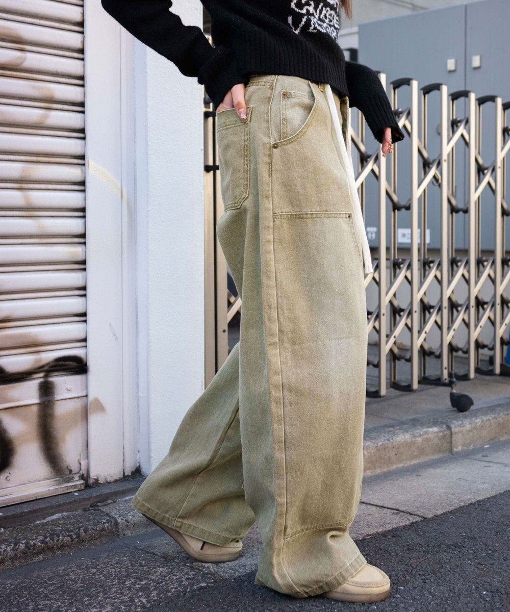 WEGO ヴィンテージウォッシュダックダブルニーバギーパンツ 