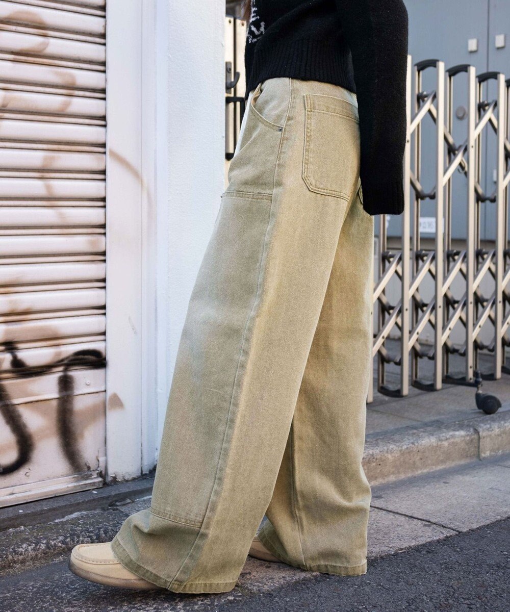 WEGO ヴィンテージウォッシュダックダブルニーバギーパンツ 
