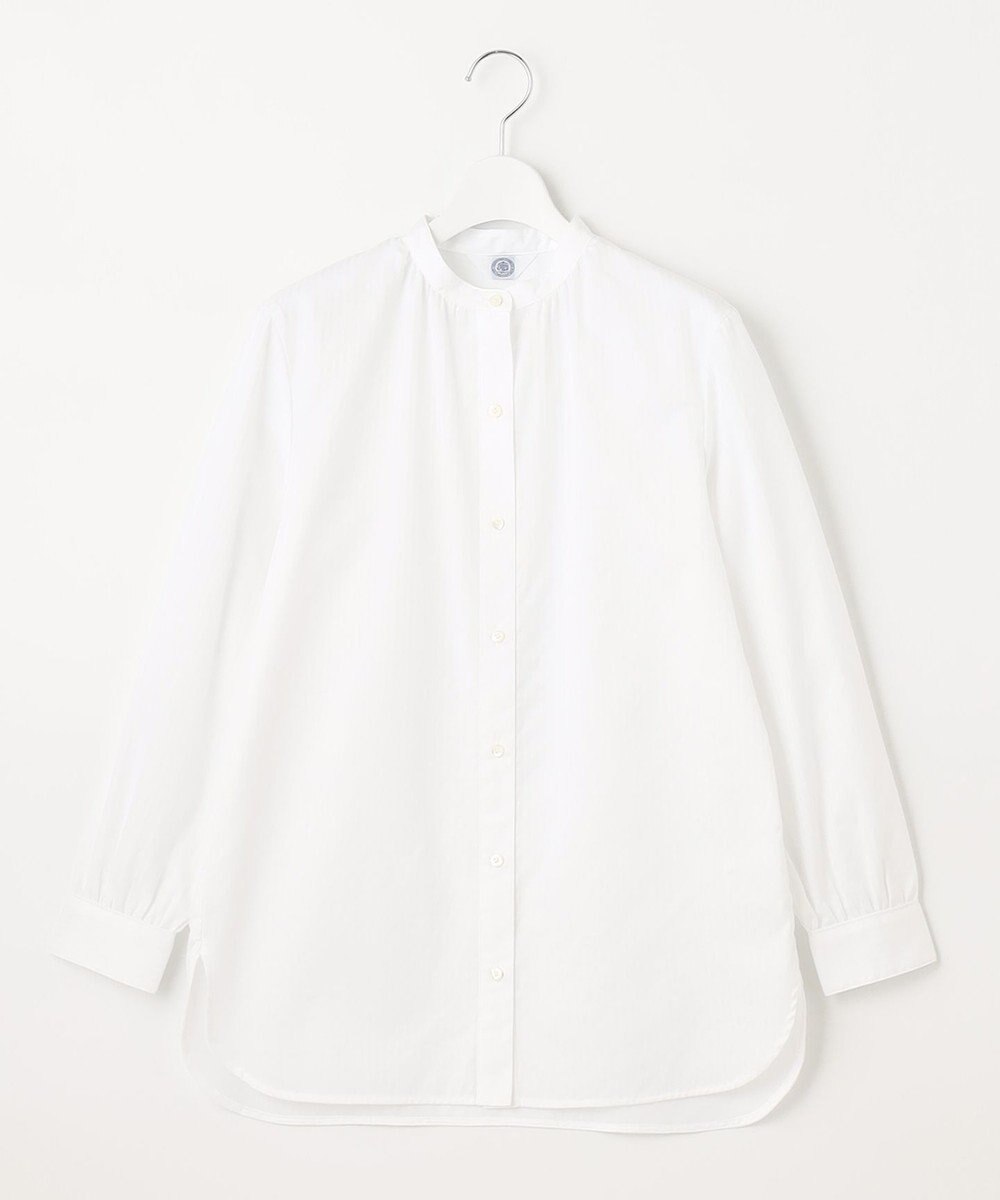 J.PRESS LADIES L 【洗える】 コンパクトコットン ストライプ バンドカラー ブラウス 