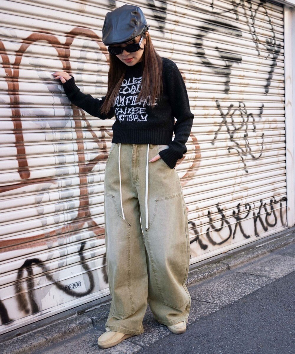 WEGO ヴィンテージウォッシュダックダブルニーバギーパンツ 