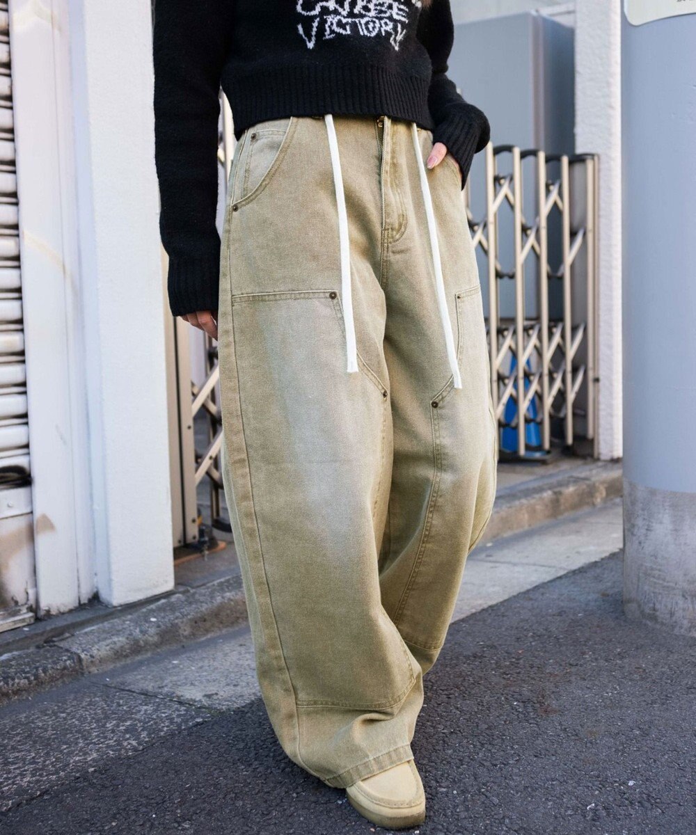 WEGO ヴィンテージウォッシュダックダブルニーバギーパンツ 