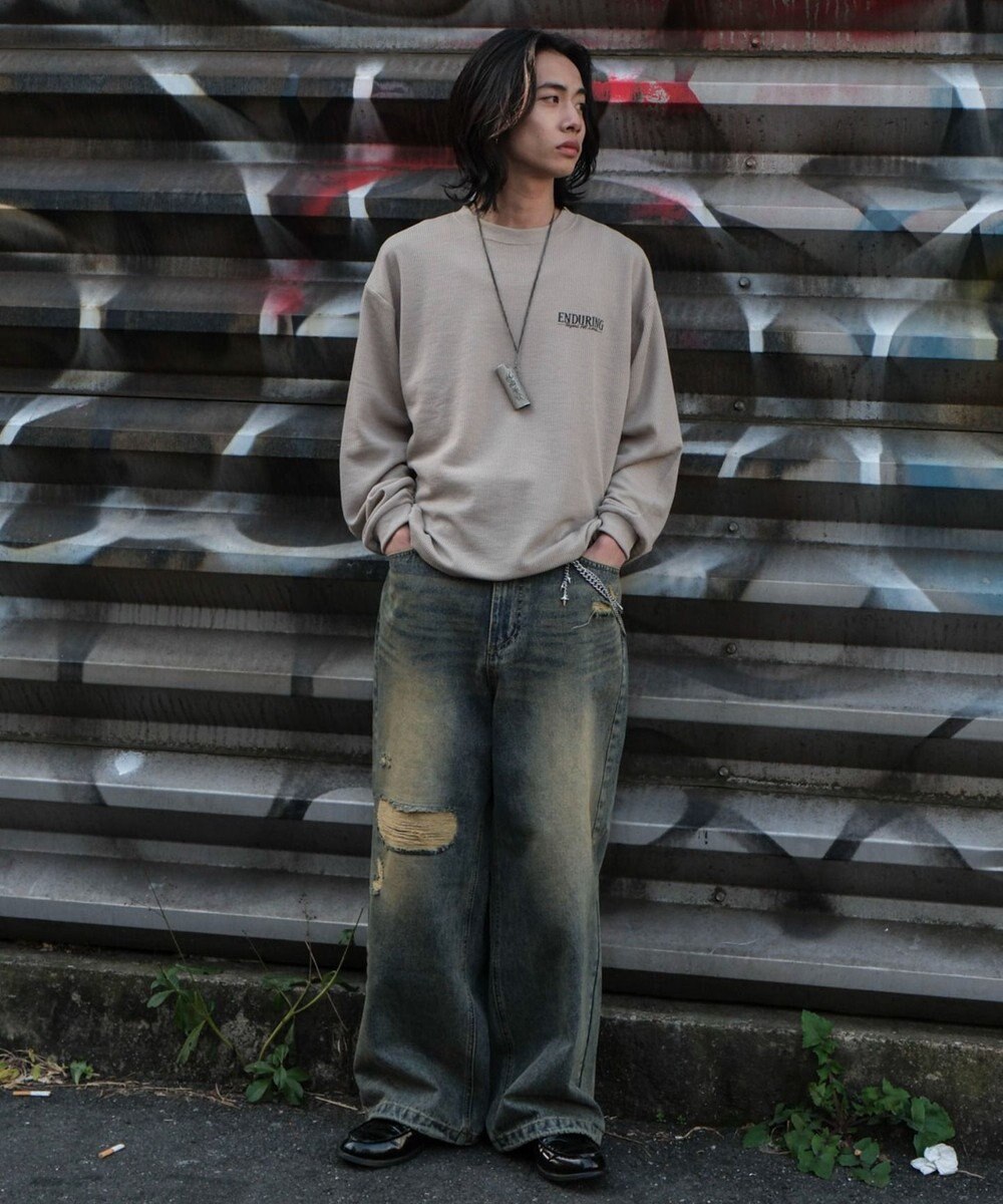 WEGO ワッフルグラフィックT（LS） 