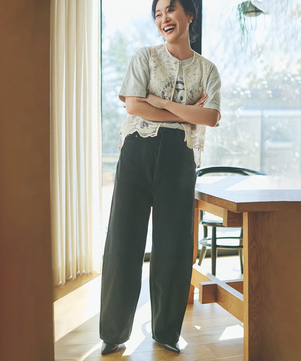 woadblue 石岡真実さん着用 サルエルブレットデニムパンツ ブラック 