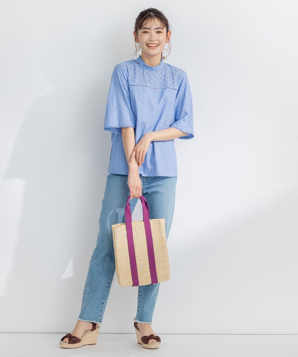 組曲 【WEB限定色あり】エンブロイダリーレース　ハイネック半袖ブラウス 