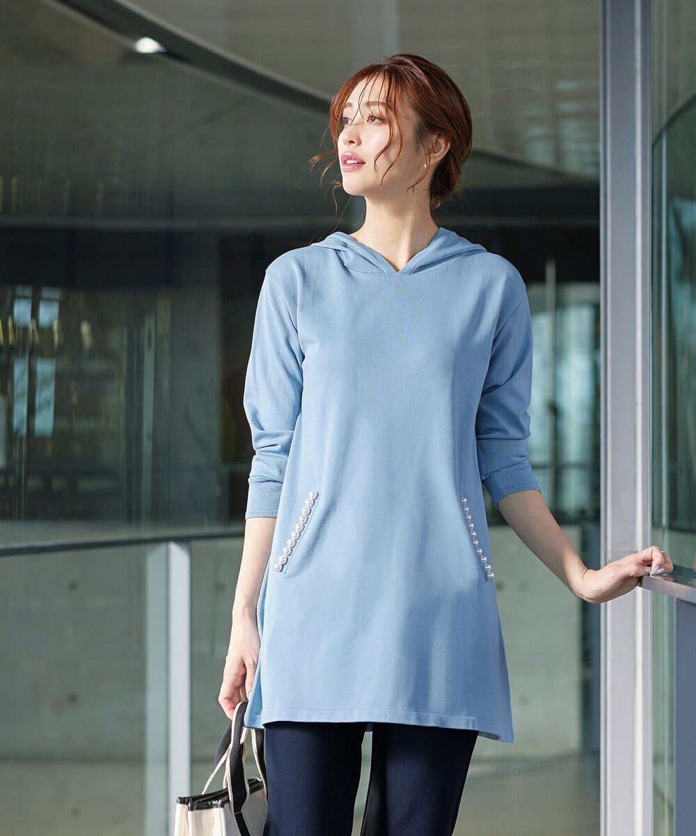 Tiaclasse 【洗える】パールポケット付きニットチュニックパーカー 