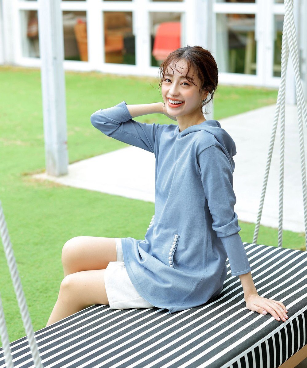 Tiaclasse 【洗える】パールポケット付きニットチュニックパーカー 