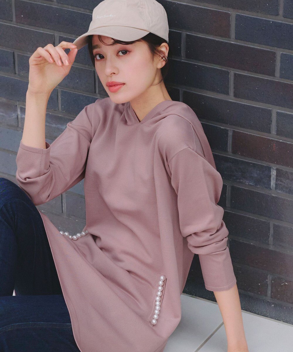 Tiaclasse 【洗える】パールポケット付きニットチュニックパーカー 