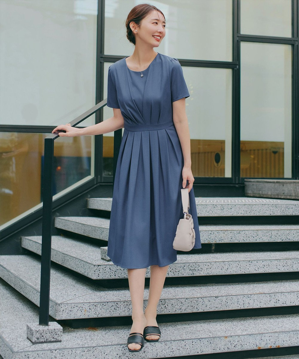 Tiaclasse 【おのののかさん着用】半袖&長袖選べる袖丈・タックフレアワンピース 