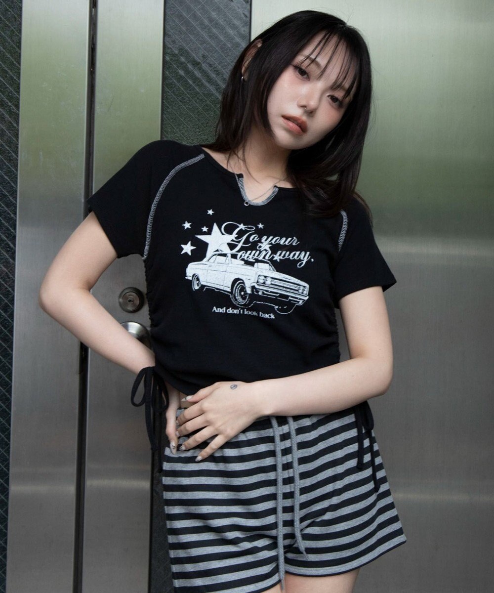 WEGO キーネックサイドレースアップちびT 
