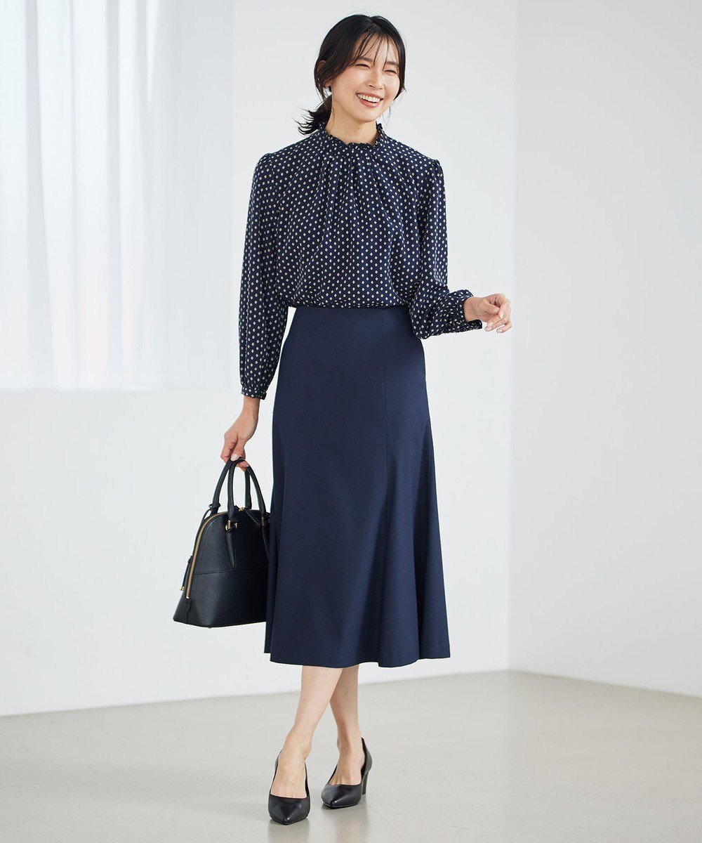 23区 L 【洗える】ジオメトリックパターン フリル ブラウス 