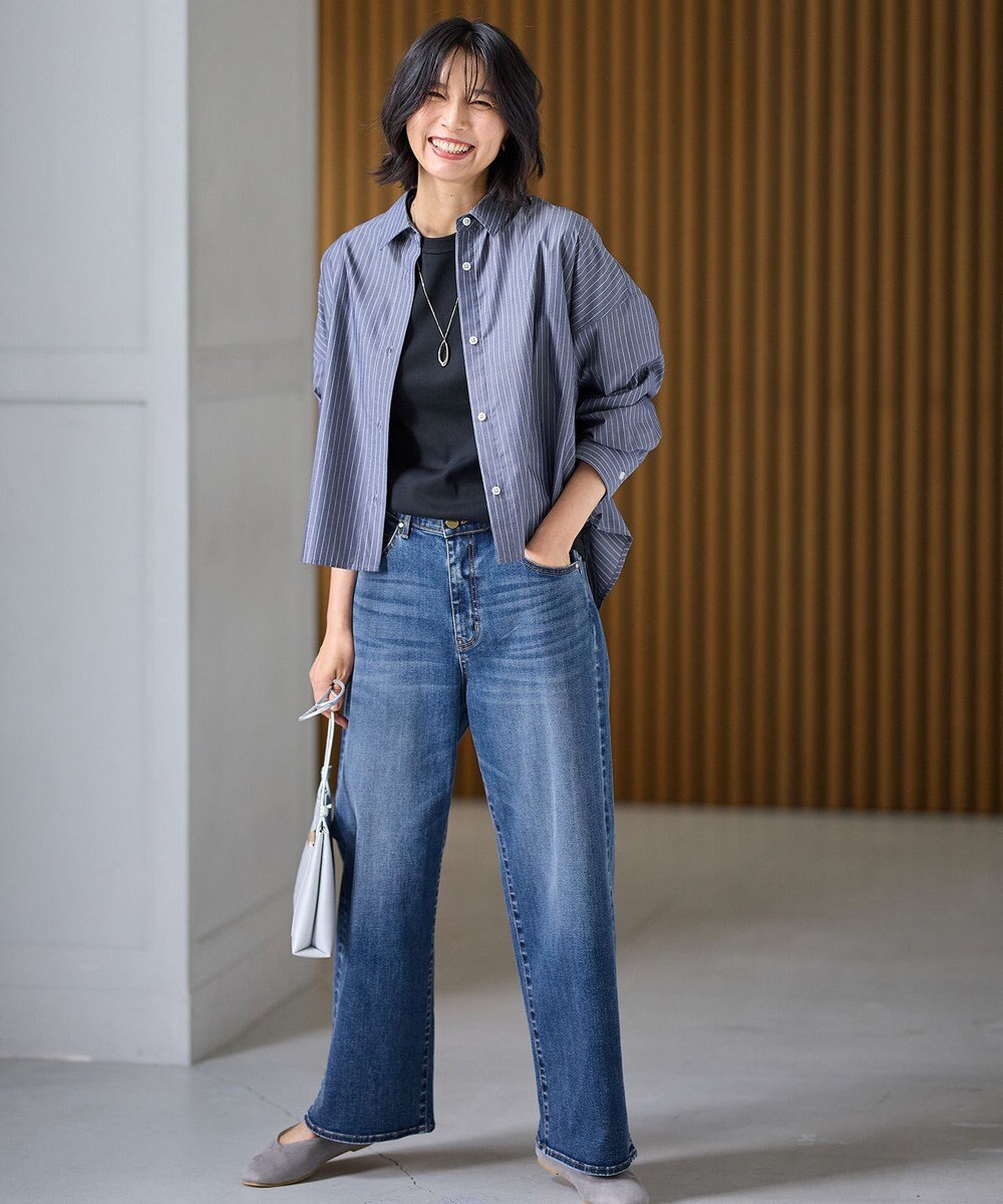 ANY L 【洗濯機可/ウエストゴム/ストレッチ】ワイドデニムパンツ 