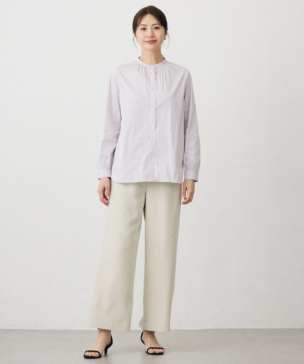 J.PRESS LADIES BEZ ドビーストライプ バンドカラー ブラウス 