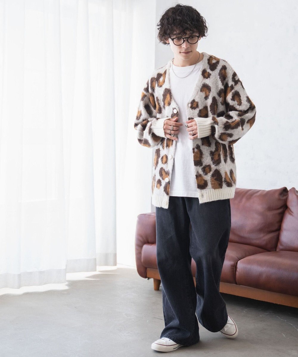 WEGO モヘアライク総柄BIGカーディガン 