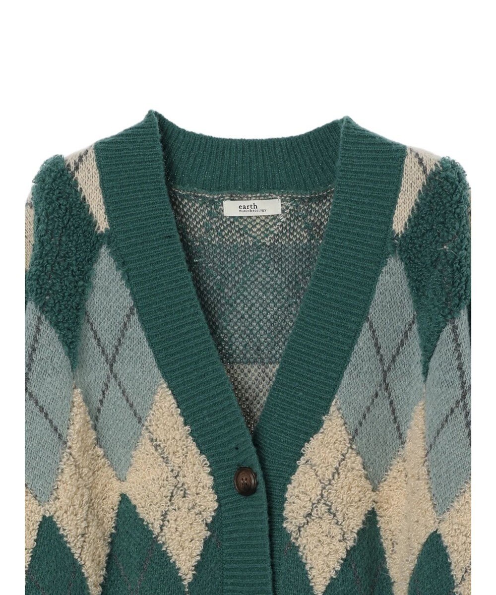 earth music&ecology ループ編みアーガイルカーディガン 