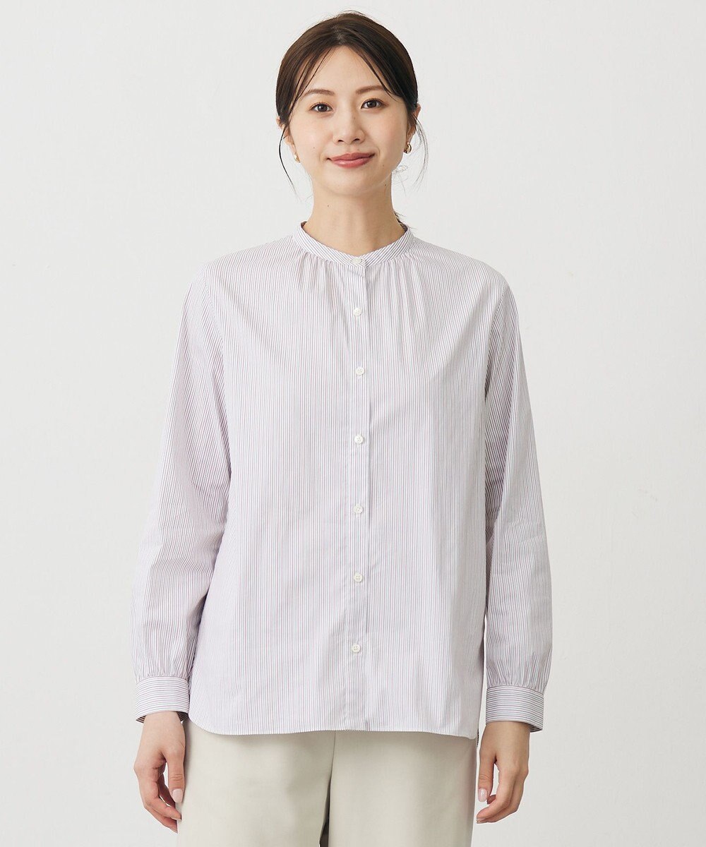 J.PRESS LADIES BEZ ドビーストライプ バンドカラー ブラウス 