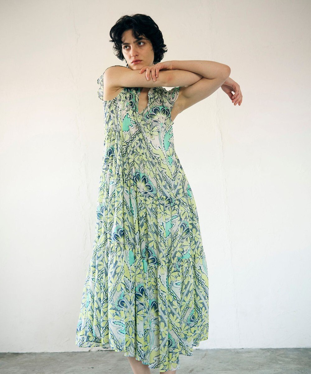 GRACE CONTINENTAL シフォンプリントティアードワンピース 