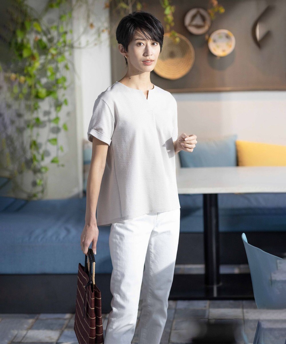 J.PRESS LADIES L 【WEB限定カラーあり・抗菌消臭・吸水速乾】サッカージャージー キーネック カットソー 