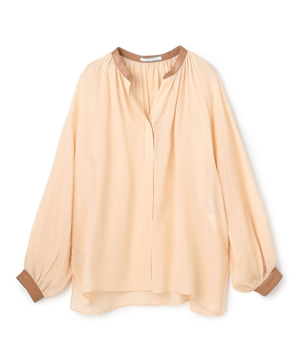 BEIGE， PAULINE / リネンヴィスコースフェイクレザー配色ブラウス 