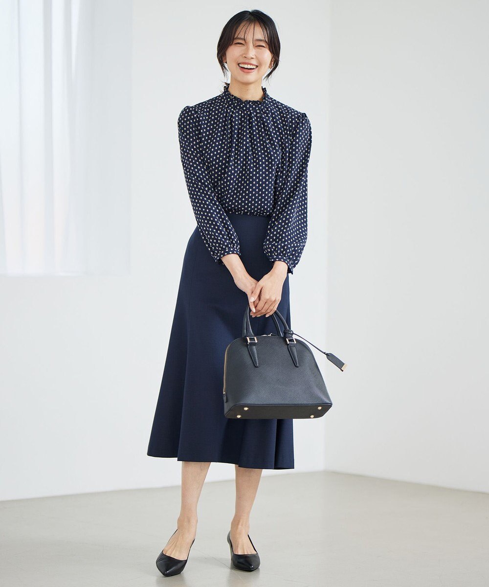 23区 L 【洗える】ジオメトリックパターン フリル ブラウス 