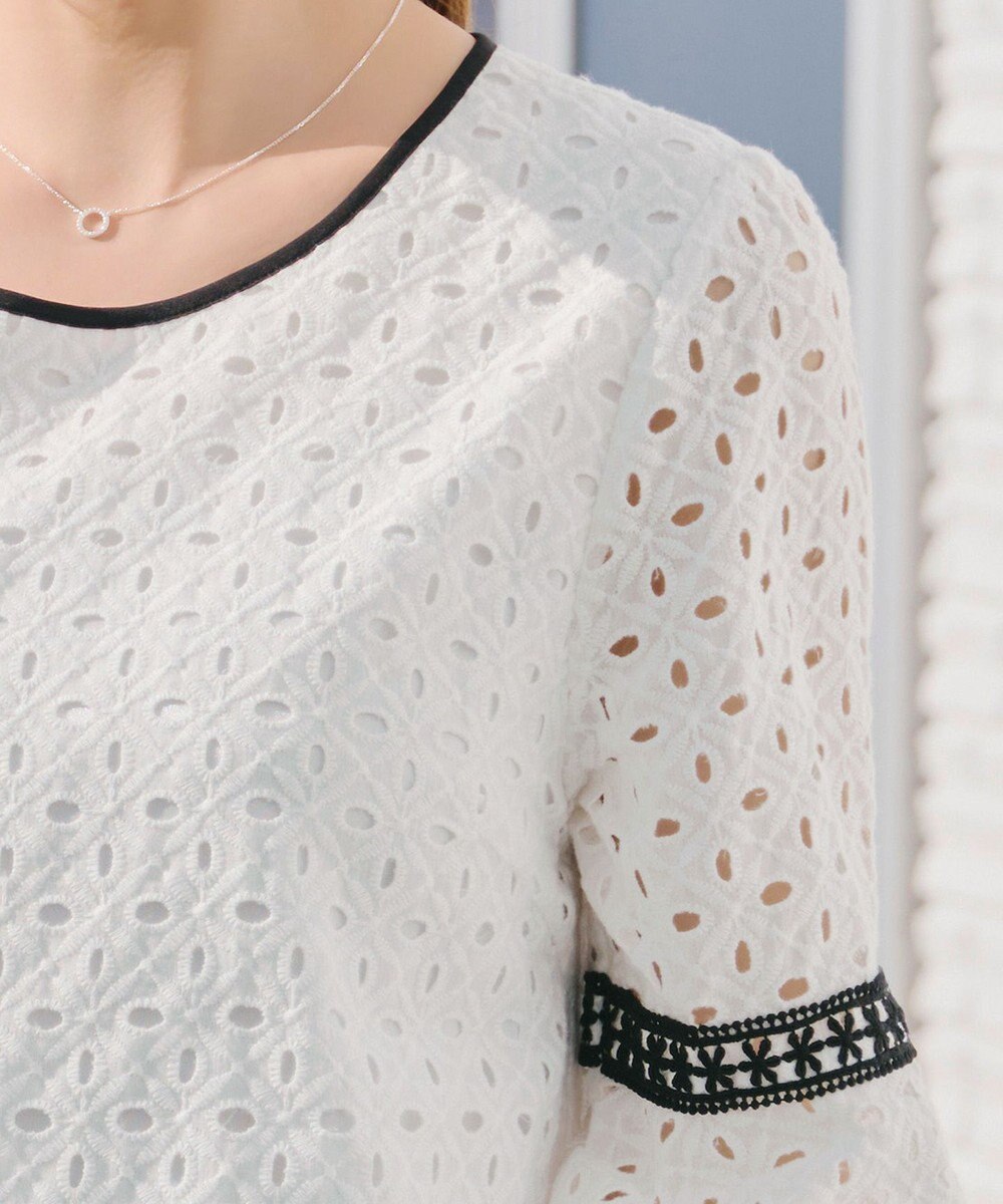 Tiaclasse 【小倉優子さん着用・洗える】パンチングレース配色チュニック 