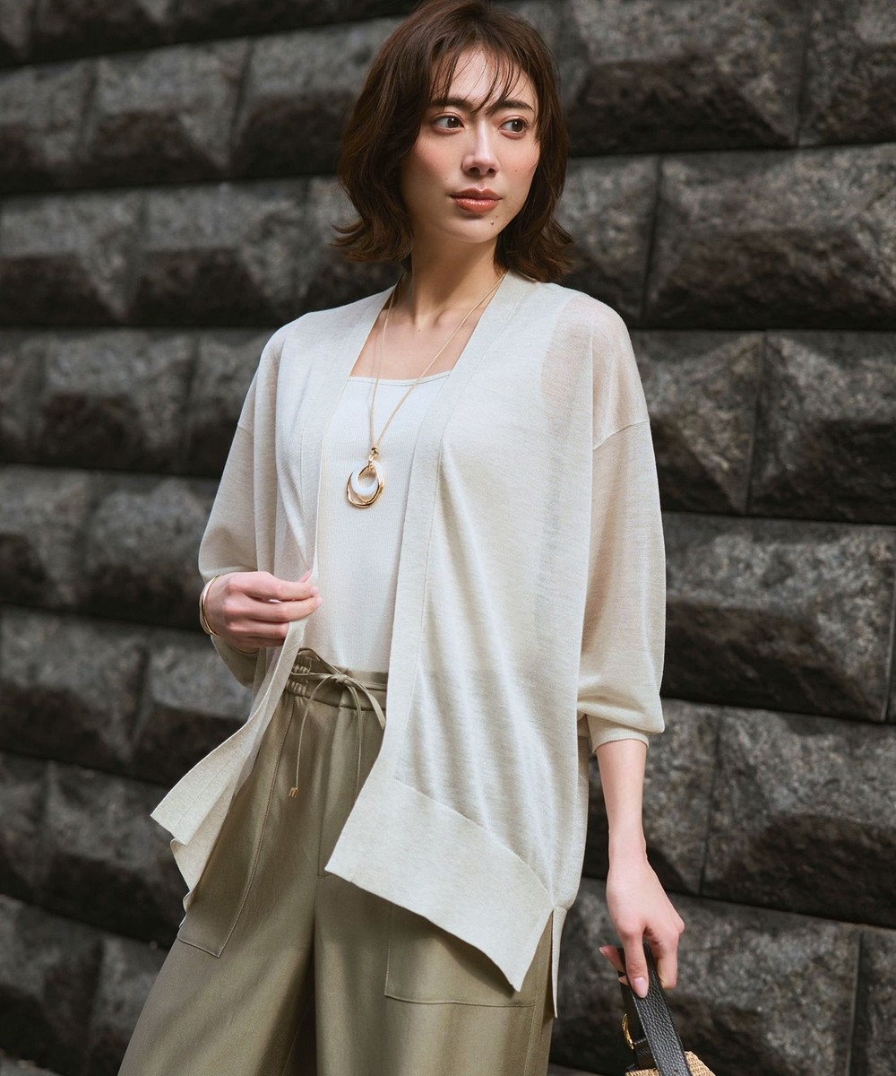 23区 シャイニーシアー フロントオープン カーディガン 