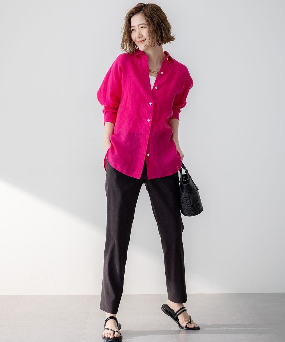 23区 【洗える】リネンレーヨンストレッチ テーパード パンツ 