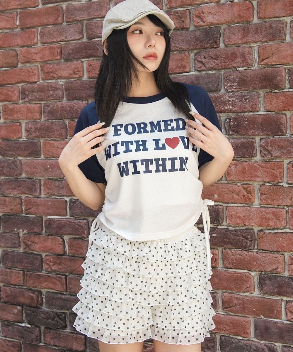 WEGO グラフィックサイドリボンドロストショートT 