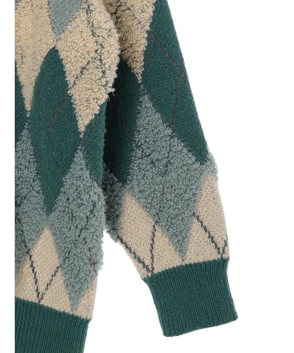 earth music&ecology ループ編みアーガイルカーディガン 