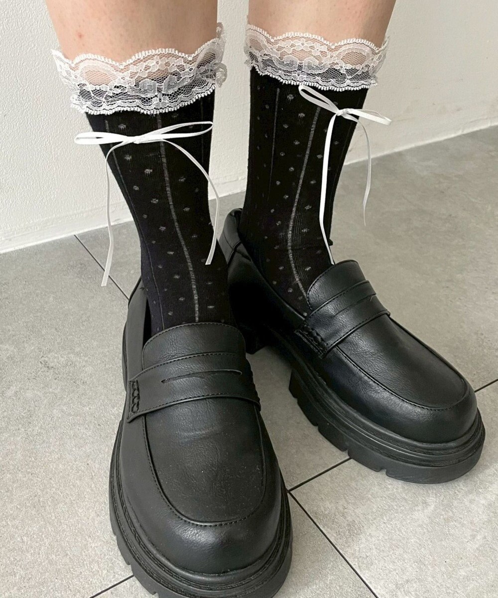 WEGO レース付きサテンリボンソックス 