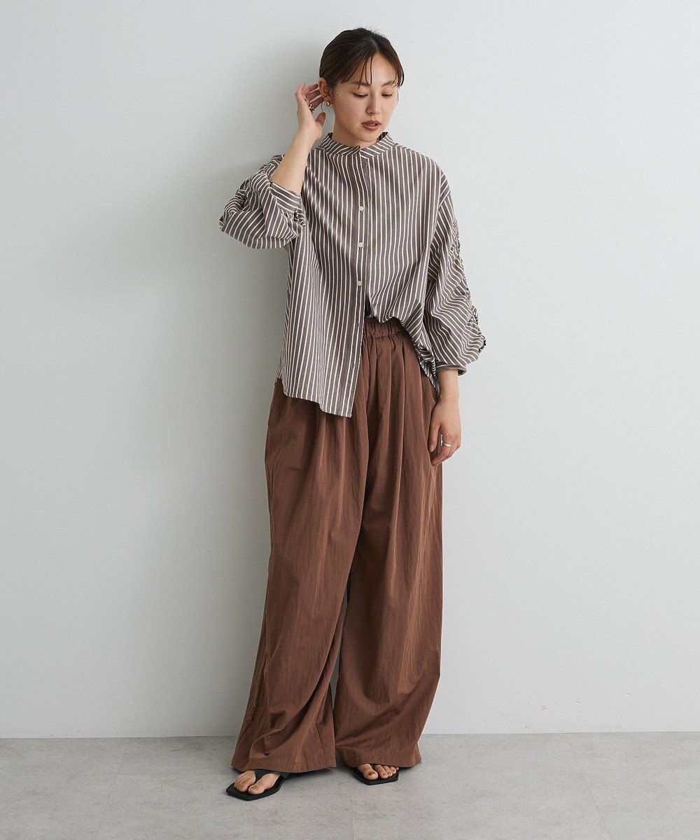 CRAFT STANDARD BOUTIQUE 袖シャーリングバンドカラーシャツ 