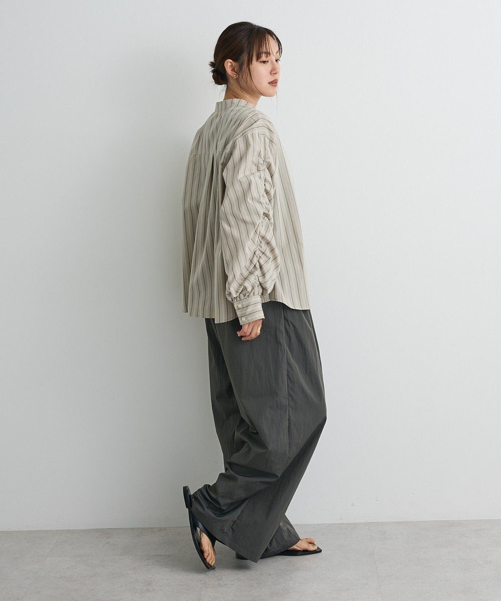 CRAFT STANDARD BOUTIQUE 袖シャーリングバンドカラーシャツ 