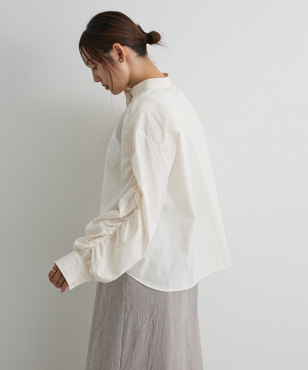 CRAFT STANDARD BOUTIQUE 袖シャーリングバンドカラーシャツ 