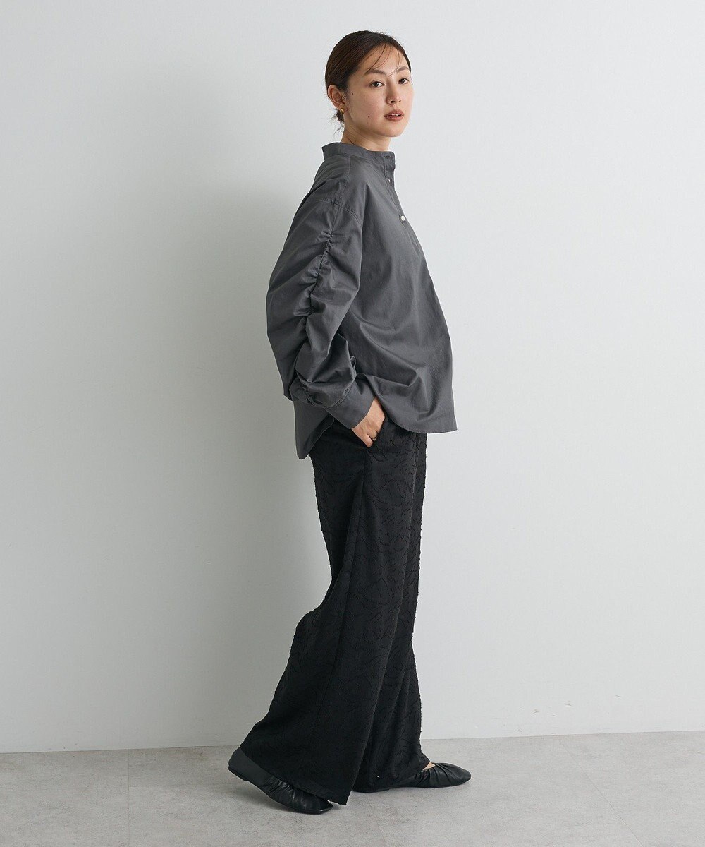 CRAFT STANDARD BOUTIQUE 袖シャーリングバンドカラーシャツ 