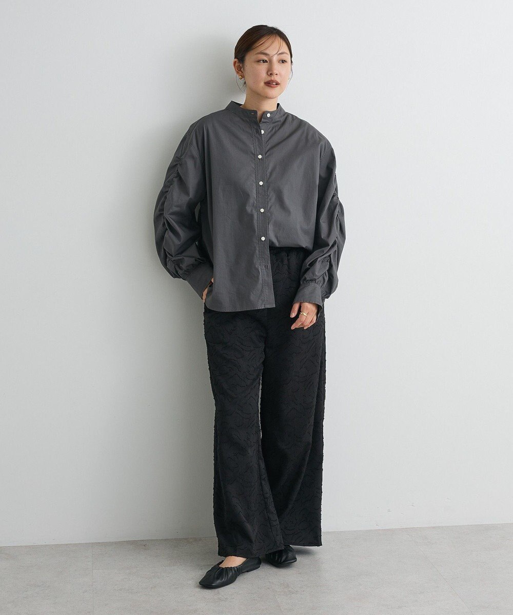 CRAFT STANDARD BOUTIQUE 袖シャーリングバンドカラーシャツ 