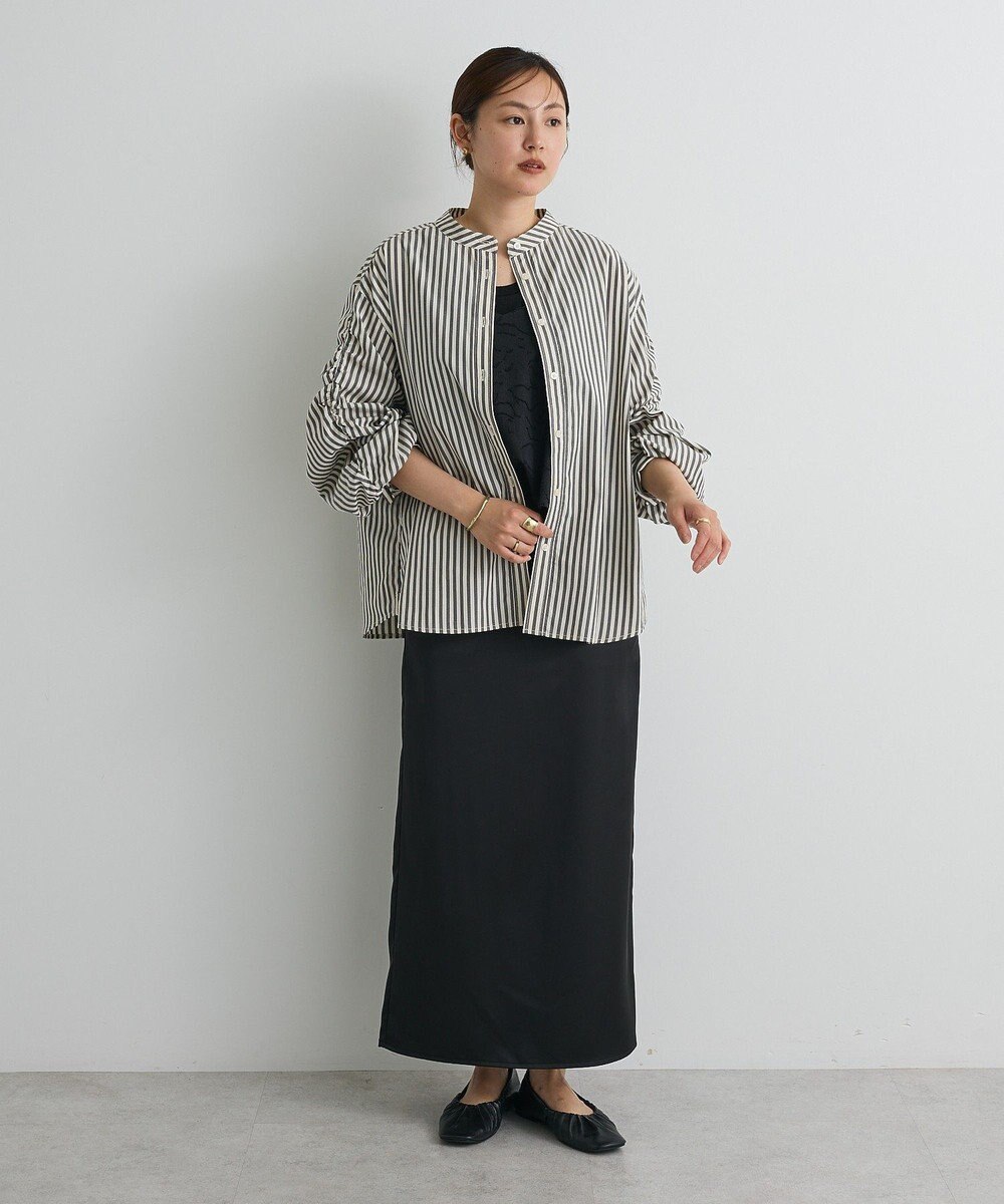 CRAFT STANDARD BOUTIQUE 袖シャーリングバンドカラーシャツ 