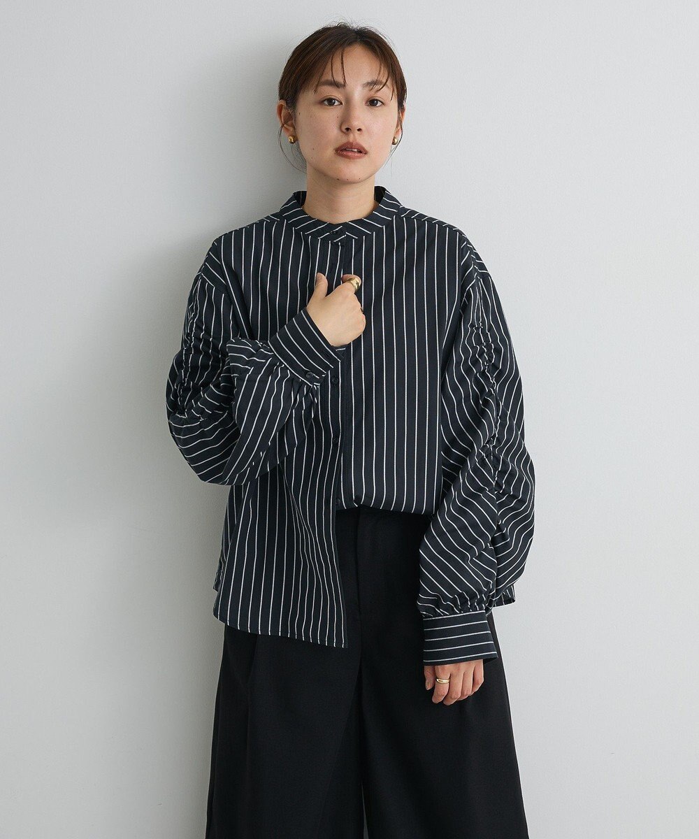 CRAFT STANDARD BOUTIQUE 袖シャーリングバンドカラーシャツ 