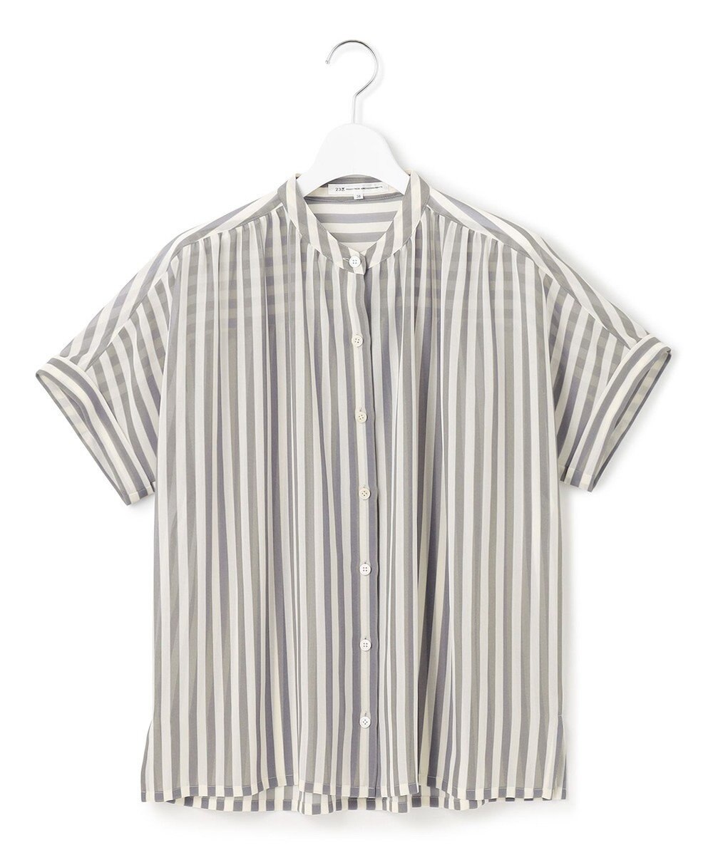 23区 L 【WEB&一部店舗限定/洗える】ストライププリント シフォン ブラウス 