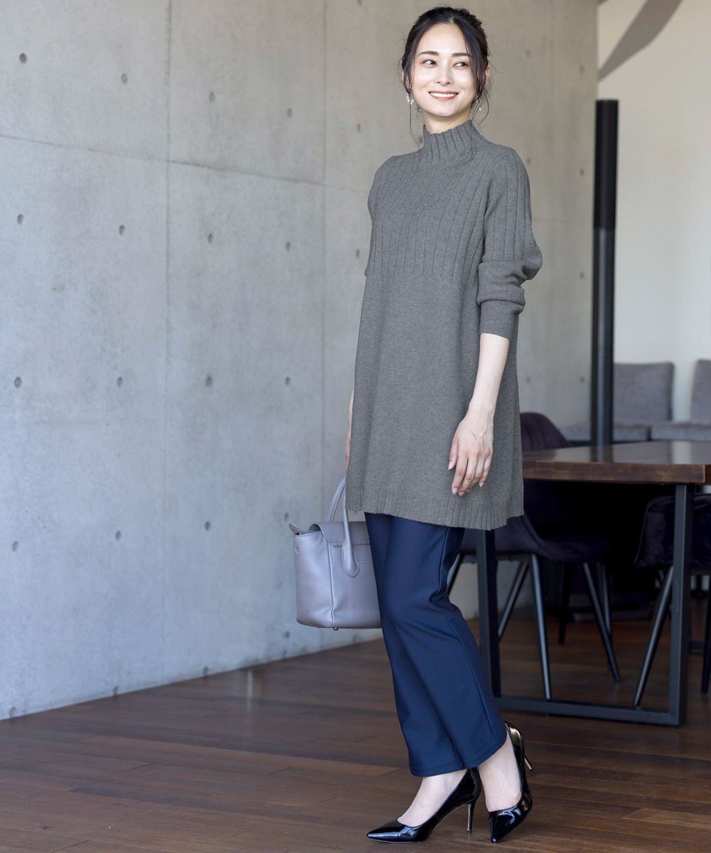 Tiaclasse L 【洗える】もっちり柔らかいハーフリブニットチュニック 