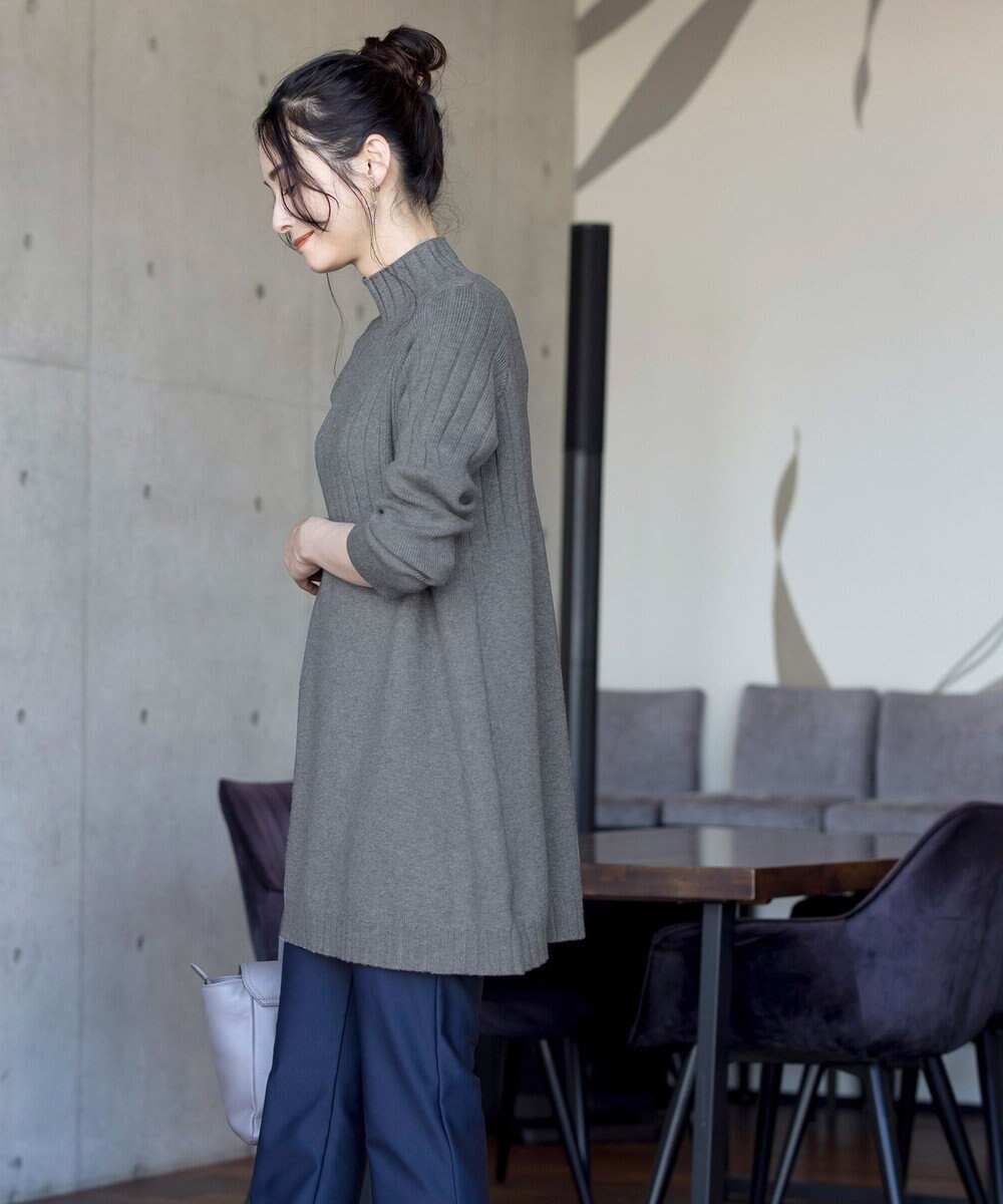 Tiaclasse L 【洗える】もっちり柔らかいハーフリブニットチュニック 