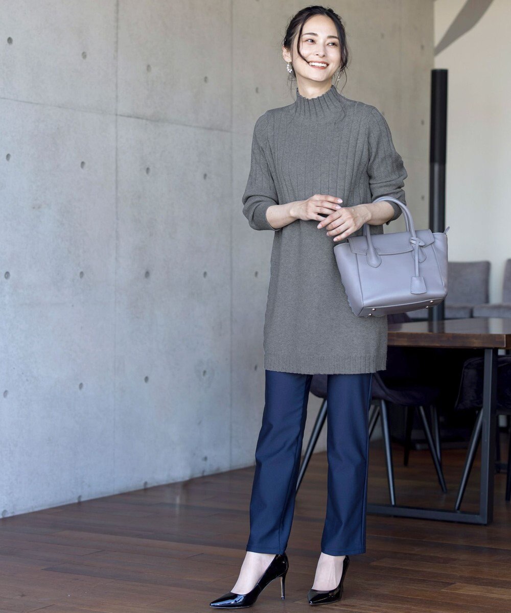 Tiaclasse L 【洗える】もっちり柔らかいハーフリブニットチュニック 