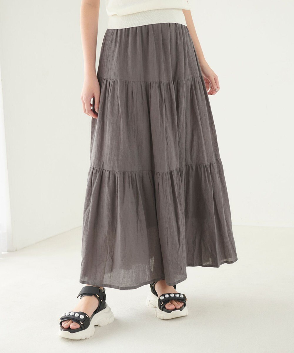 Feroux 【洗える】コットンボイルティアード スカート 