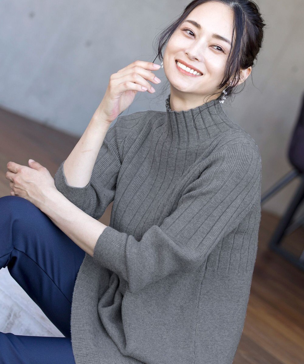 Tiaclasse L 【洗える】もっちり柔らかいハーフリブニットチュニック 