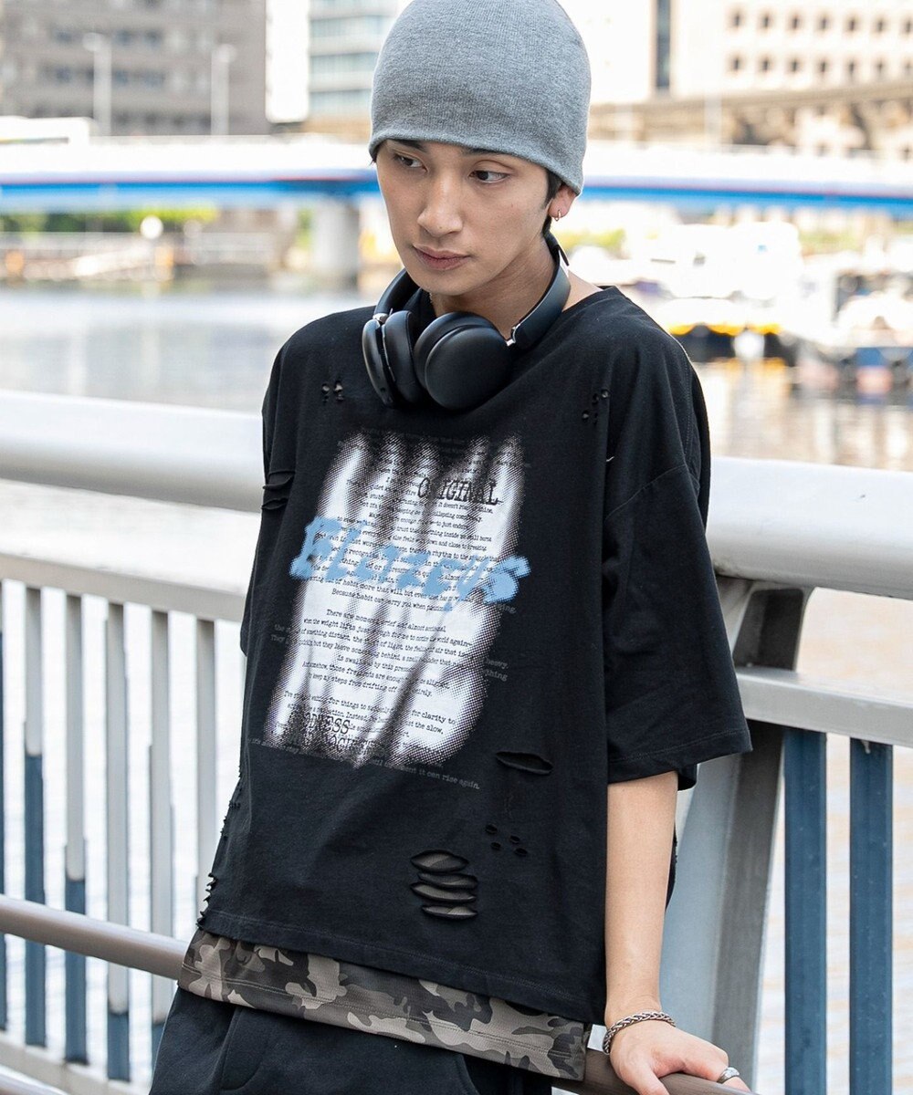 WEGO 【機能T】接触冷感メッシュレイヤードダメージT(SS) 