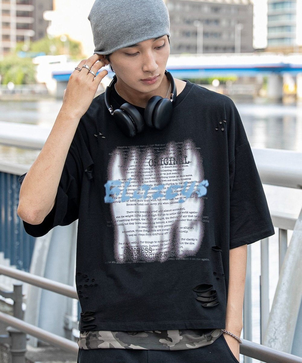 WEGO 【機能T】接触冷感メッシュレイヤードダメージT(SS) 