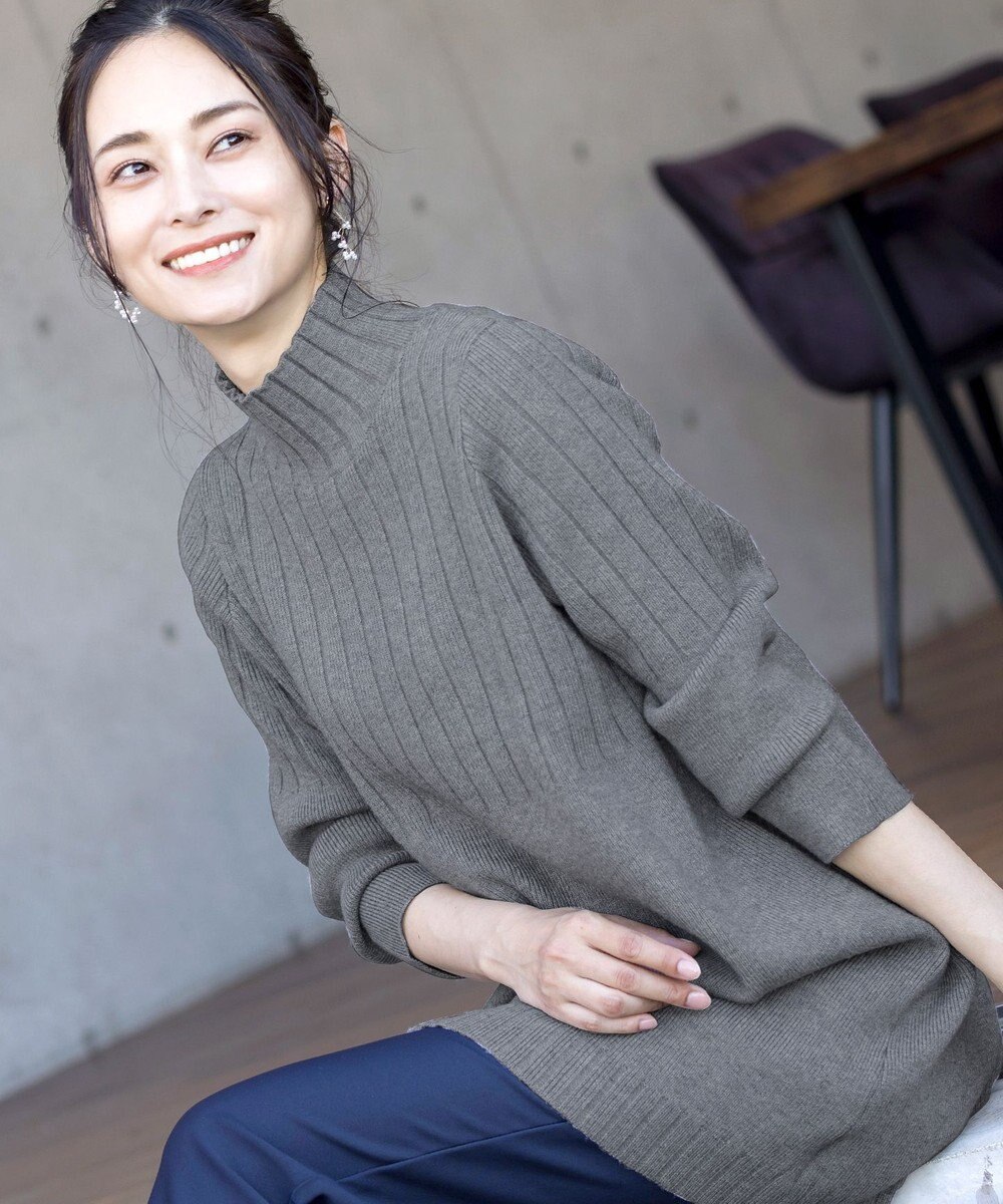 Tiaclasse L 【洗える】もっちり柔らかいハーフリブニットチュニック 