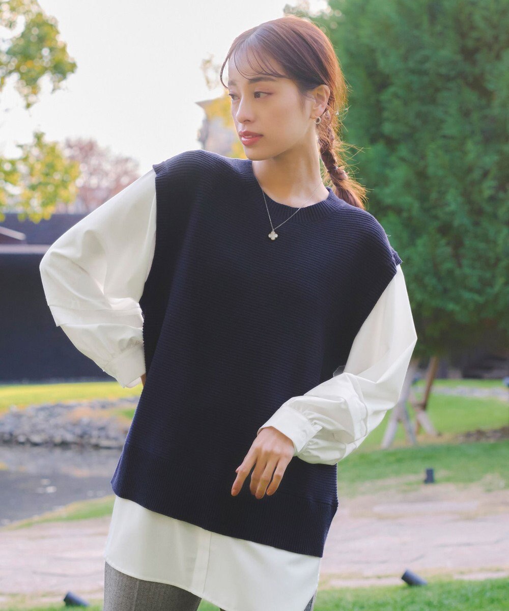 Tiaclasse L 【新色追加・2way・洗える】シャツドッキングニットベスト 