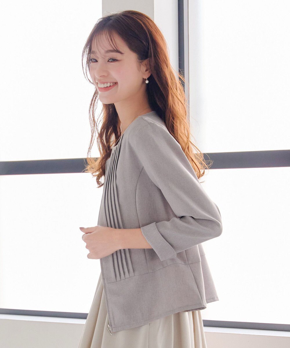 Tiaclasse 【小倉優子さん着用】【洗える】ピンタックノーカラージャケット 