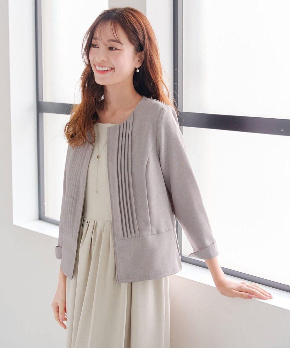 Tiaclasse 【小倉優子さん着用】【洗える】ピンタックノーカラージャケット 