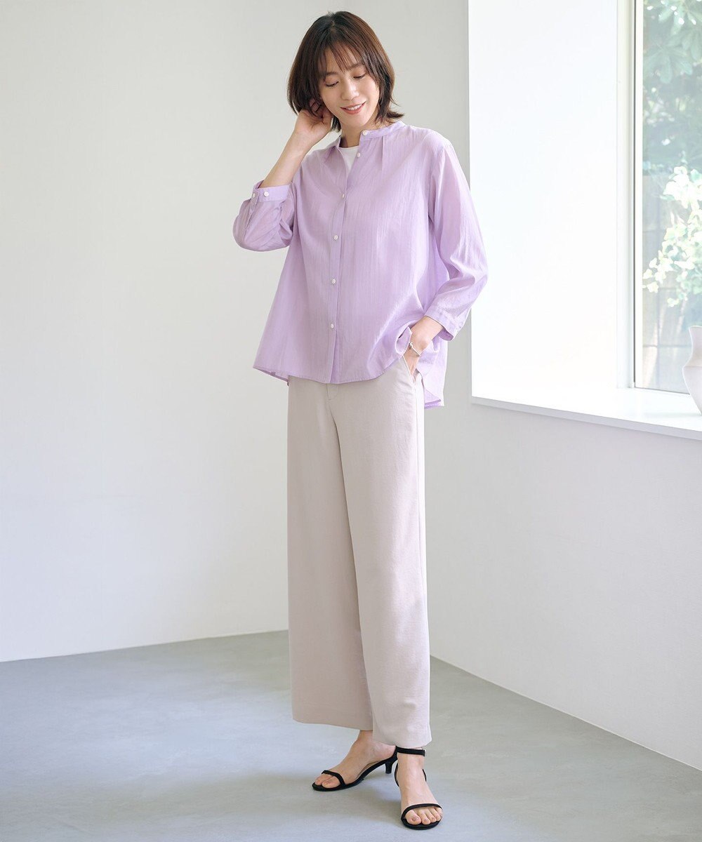 J.PRESS LADIES L 【洗える・吸水速乾・接触冷感・セットアップ対応】Light ジョーゼット ワイド パンツ 